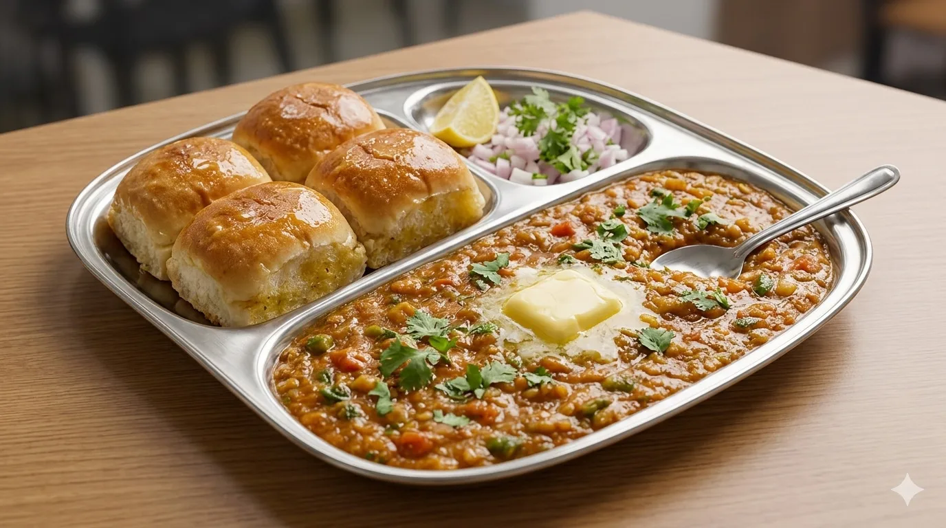 Menu board at Ram Krishna Hari showing South Indian, Chinese, Pizza and Pav Bhaji